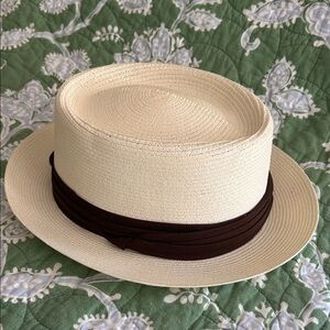 Dobbs Classic Cream Straw Boater Hat with Brown Band